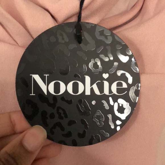 Nookie Athena off the shoulder blush halter midi dress figure hugging size S NWT - Picture 5 of 10